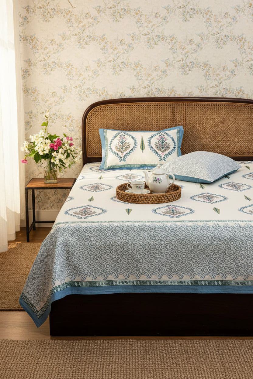 Mrigakshi - Everyday Cotton Bedsheet | Blue