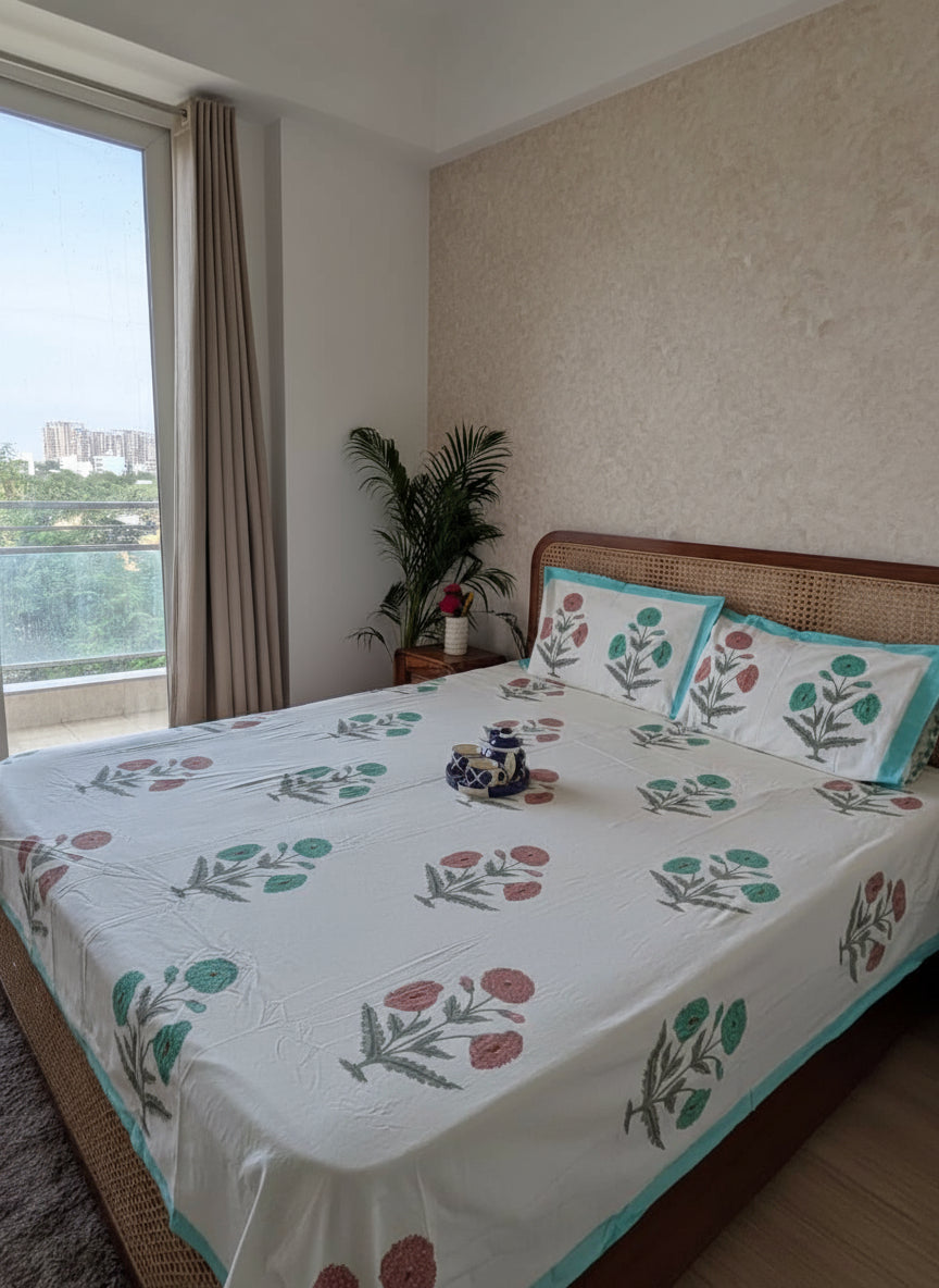 Nargis - The Daffodil Bedsheet | Everyday Cotton | Green