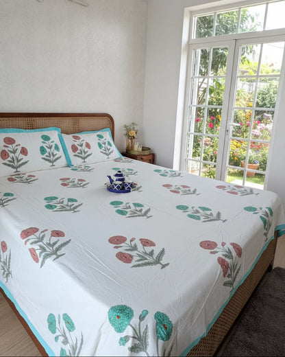 Nargis green botanical pure cotton bedsheet – right-side view