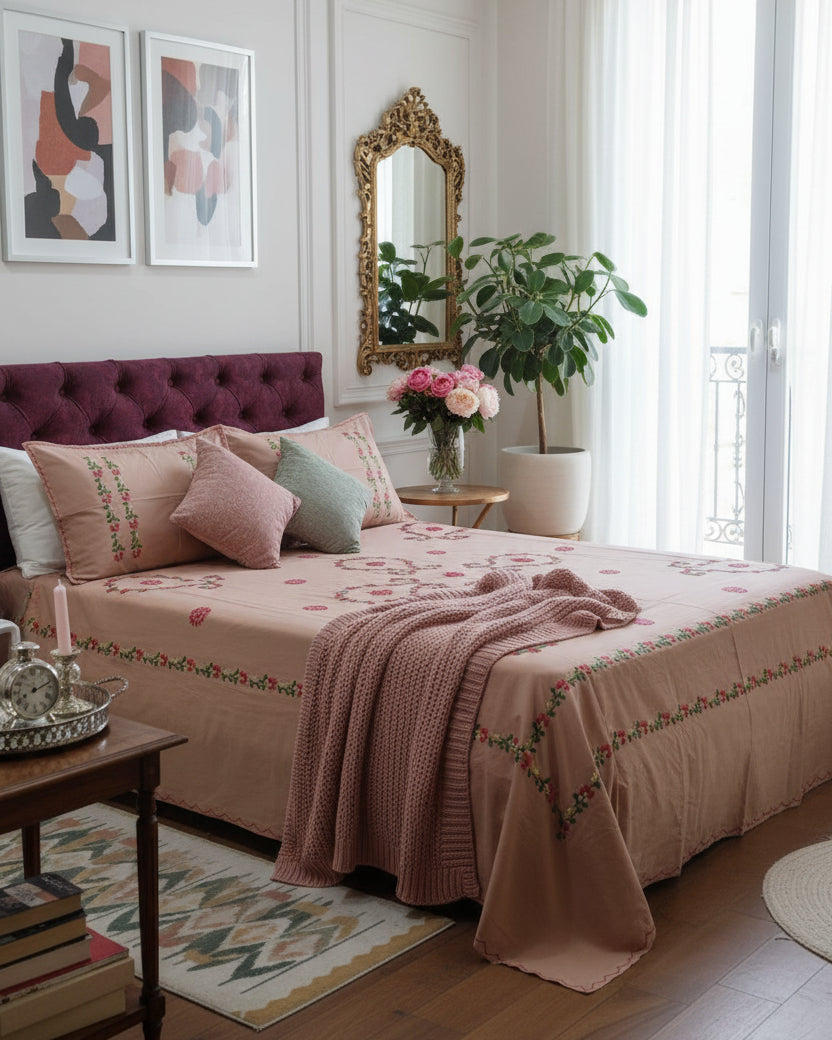 Nazaqat - Soft Fine Cotton Bedsheet | Hand Embroidered