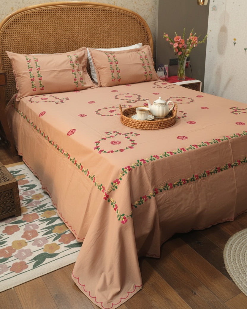 Nazaqat - Soft Fine Cotton Bedsheet | Hand Embroidered