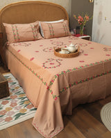 Nazaqat hand embroidered Soft Fine Cotton bedsheet – front view