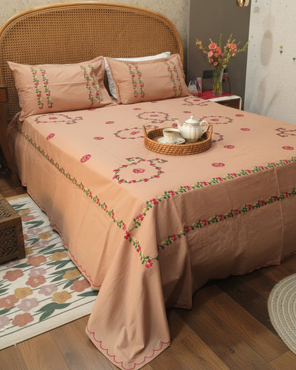 Nazaqat hand embroidered Soft Fine Cotton bedsheet – front view