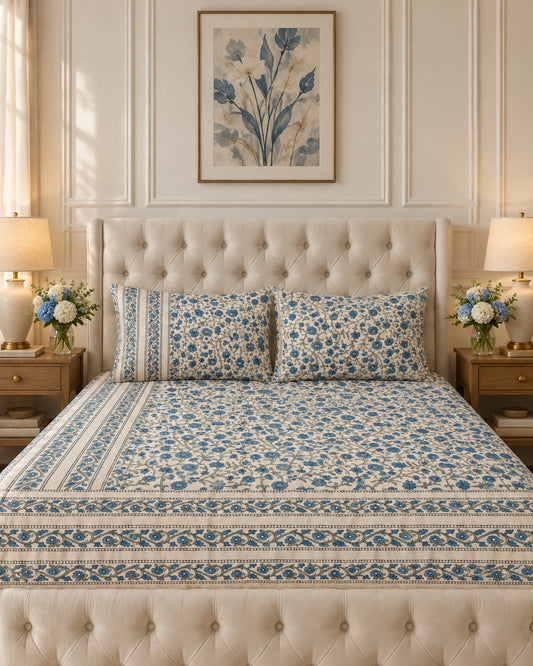Neelam - Percale Cotton Bedsheet | Hand Block