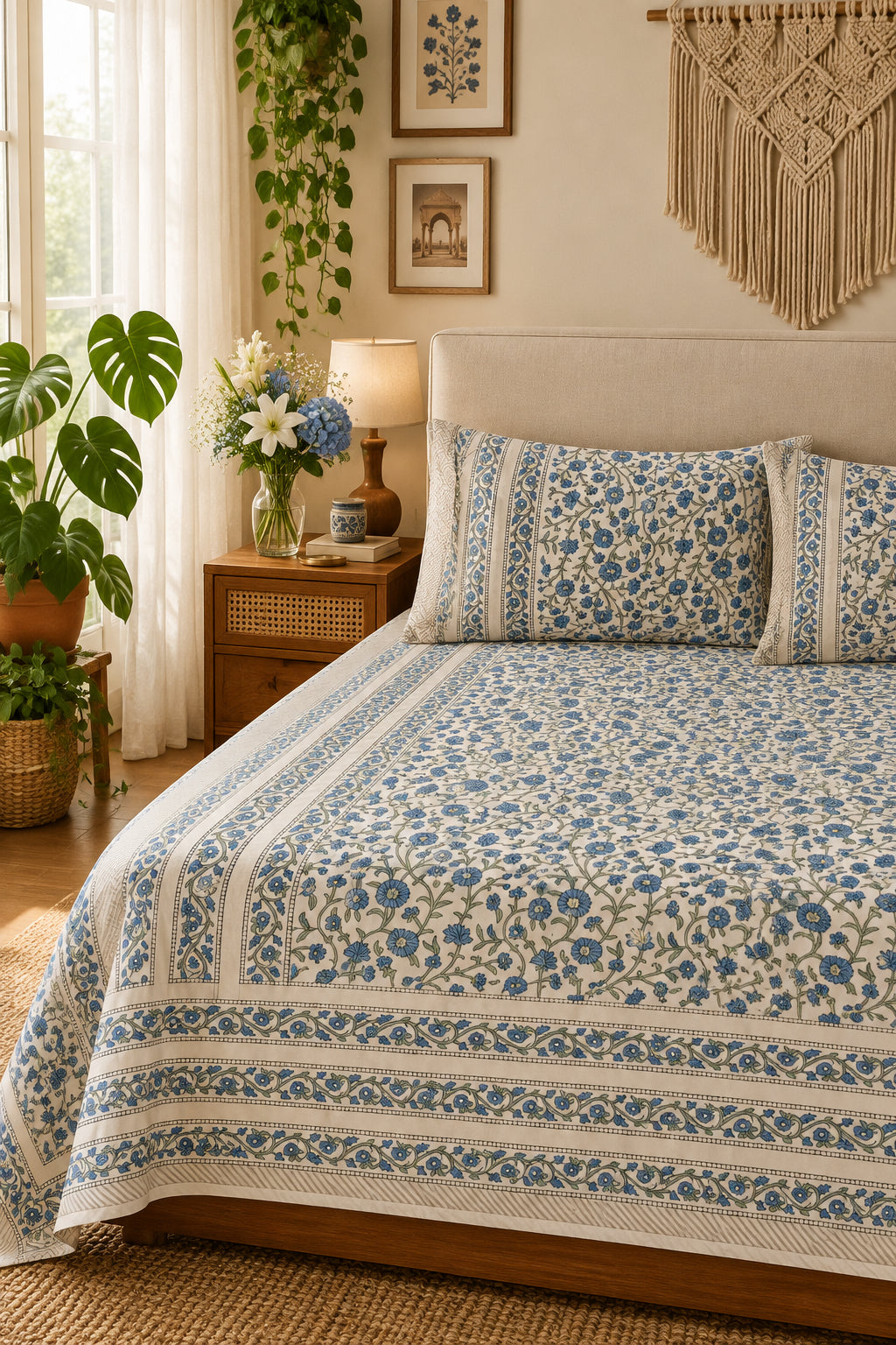Neelam - Percale Cotton Bedsheet | Hand Block