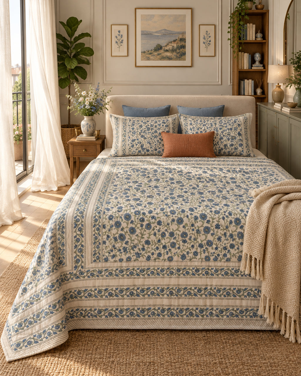Neelam - Percale Cotton Bedsheet | Hand Block