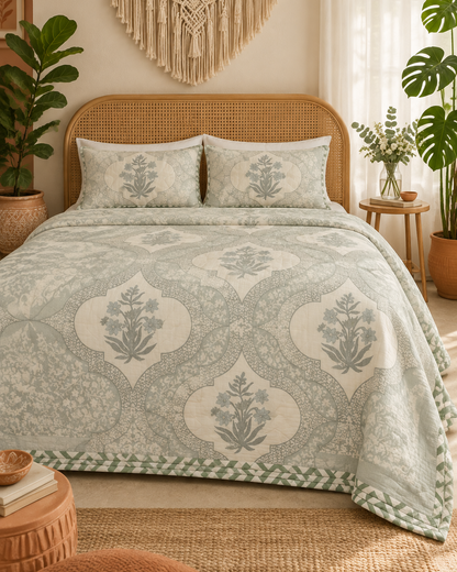 Neerja green Muslin cotton dohar – styled view
