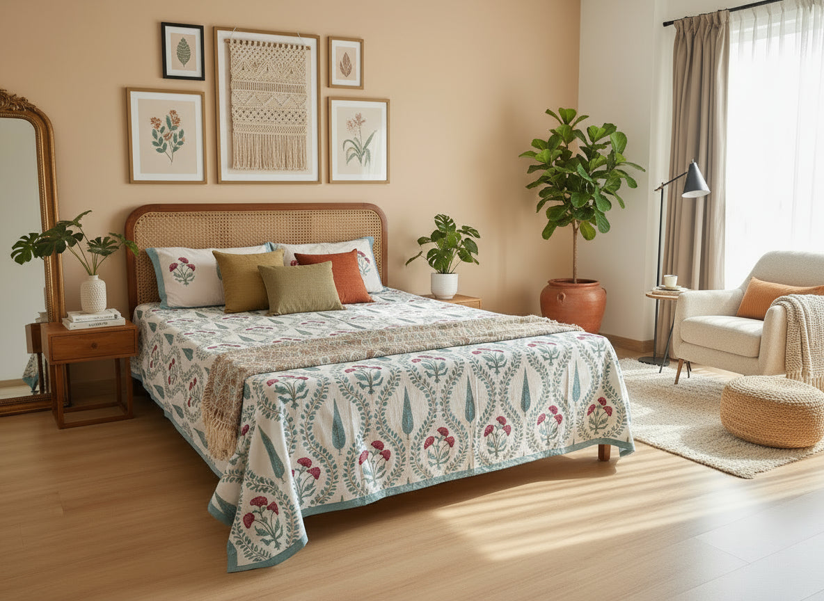 Nilaya - The Homecoming Bedsheet | Soft fine Cotton | Blue