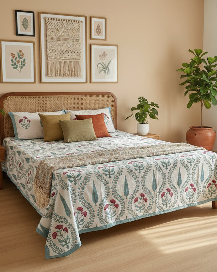 Nilaya blue Soft Fine Cotton bedsheet – styled view