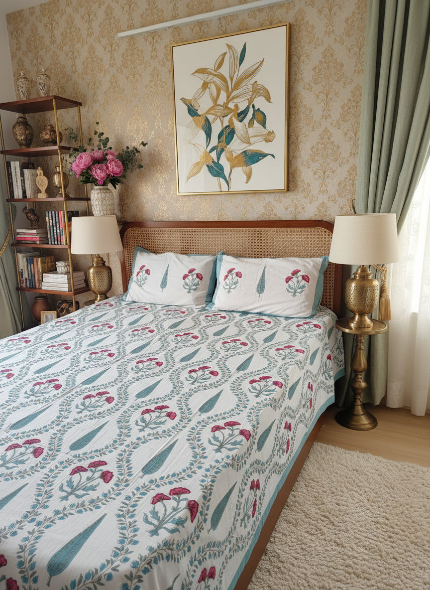 Nilaya - The Homecoming Bedsheet | Soft fine Cotton | Blue