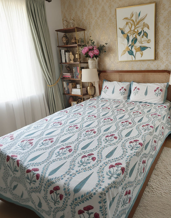 Nilaya blue Soft Fine Cotton bedsheet – pillow cover detail