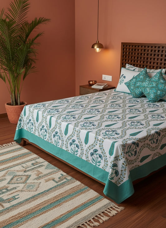Nilaya - The Homecoming Bedsheet | Soft fine Cotton | Green