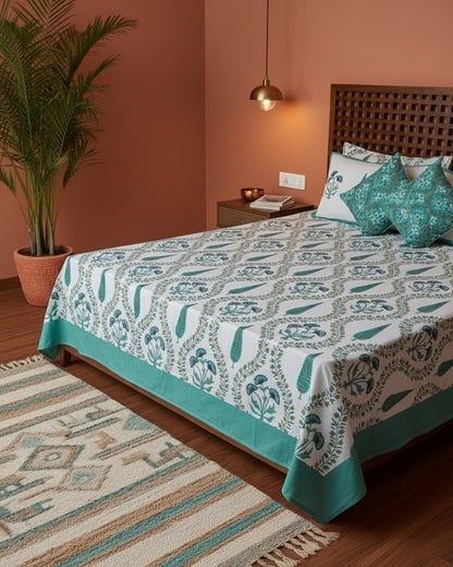 Nilaya green Soft Fine Cotton bedsheet – right-side view