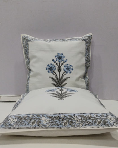 Nilofer blue Hand Block Canvas cotton cushion cover – fabric close-up