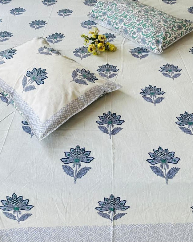 Noor - Percale Cotton Bedsheet | Blue