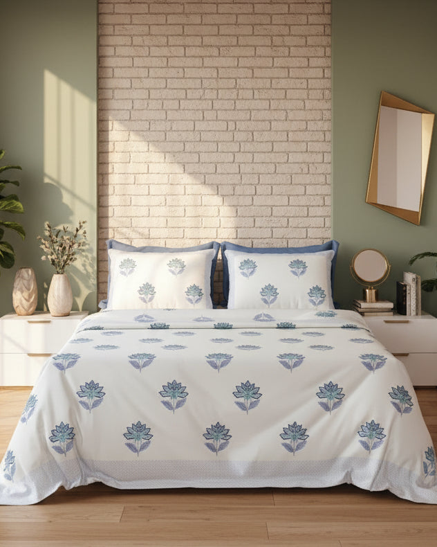 Noor - Percale Cotton Bedsheet | Blue