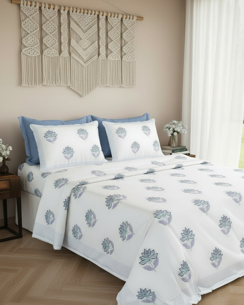Noor - Percale Cotton Bedsheet | Blue