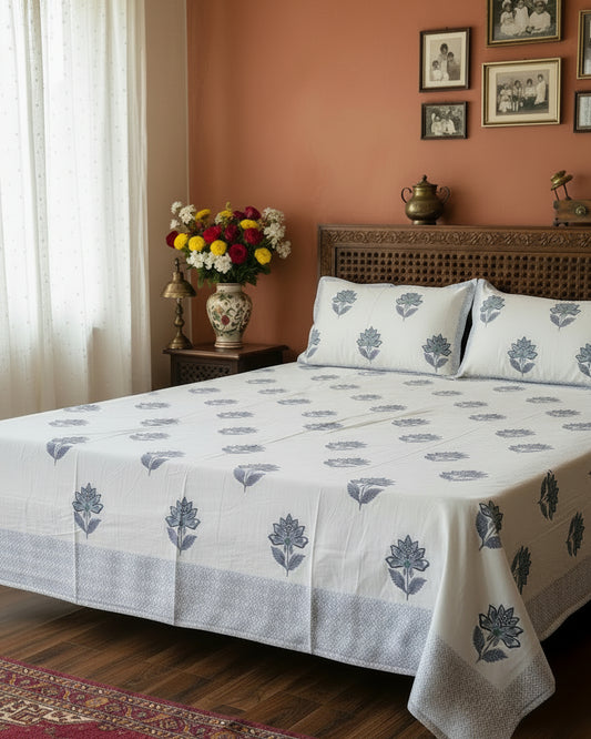 Noor - Percale Cotton Bedsheet | Blue