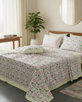 Padma pink lotus hand block Everyday Cotton bedsheet – front view