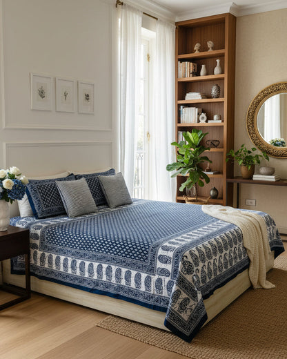 Paisley indigo Everyday Cotton bedsheet – styled view