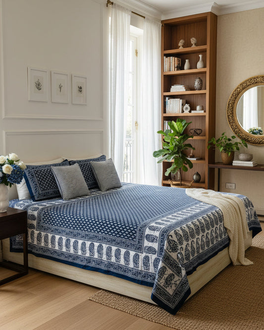 Paisley indigo Everyday Cotton bedsheet – styled view