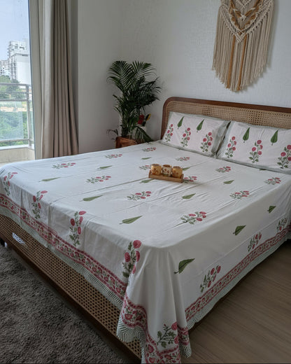 Palash hand block Soft Fine Cotton bedsheet – left-side view