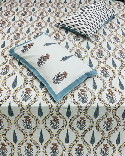 Pallavi blue leaf pure cotton bedsheet – pillow cover detail