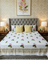 Pankaj pink lotus hand block pure cotton bedsheet – front view