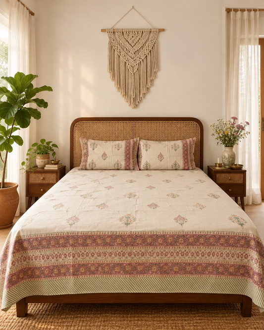 Pankhuri - Percale Cotton Bedsheet | Hand Block
