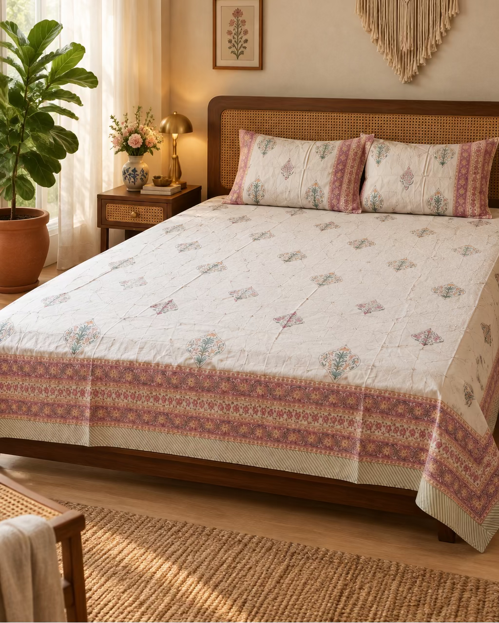 Pankhuri - Percale Cotton Bedsheet | Hand Block