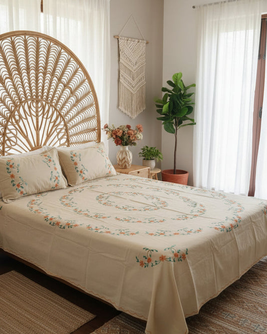 Parizaad - Soft Fine Cotton Bedsheet | Hand Embroidered