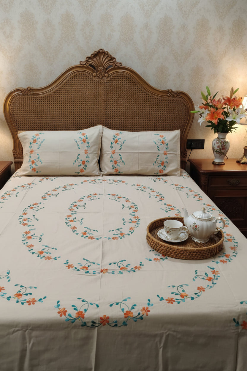 Parizaad - Soft Fine Cotton Bedsheet | Hand Embroidered