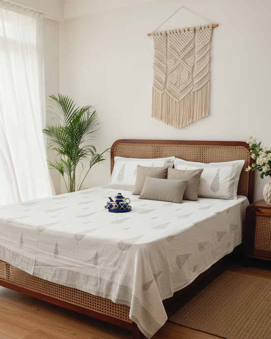 Parnika - Soft Fine Cotton Bedsheet | Olive/ Grey