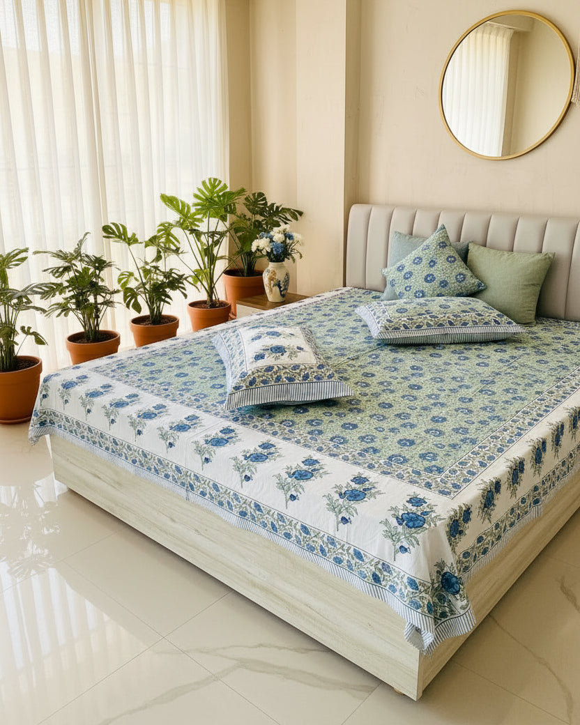 Phulwari - Everyday Cotton Bedsheet | Blue