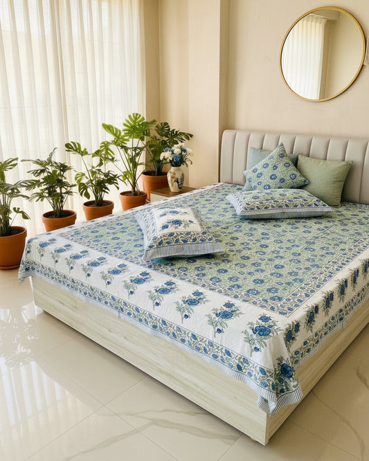Phulwari - Everyday Cotton Bedsheet | Blue