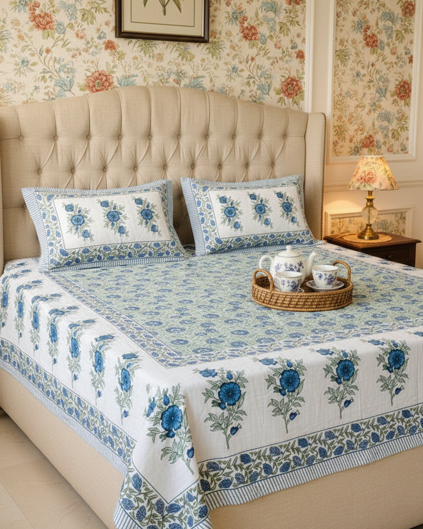 Phulwari - Everyday Cotton Bedsheet | Blue