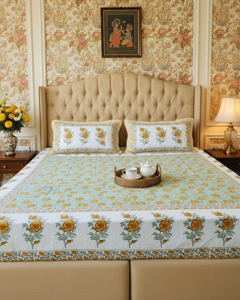 Phulwari - Everyday Cotton Bedsheet | Yellow