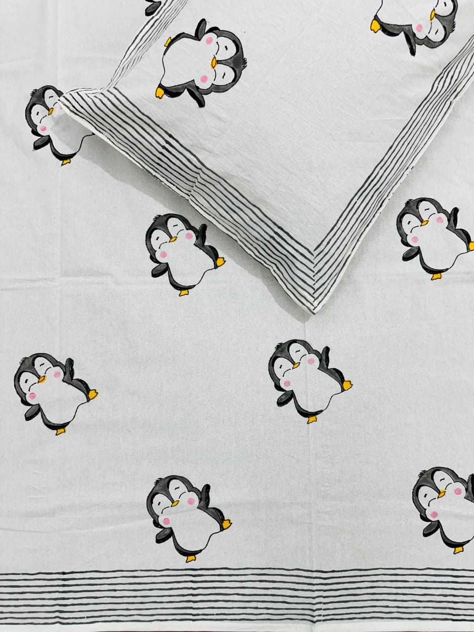 Pingu - The Penguin Bedsheet | Hand Block | Soft Fine Cotton