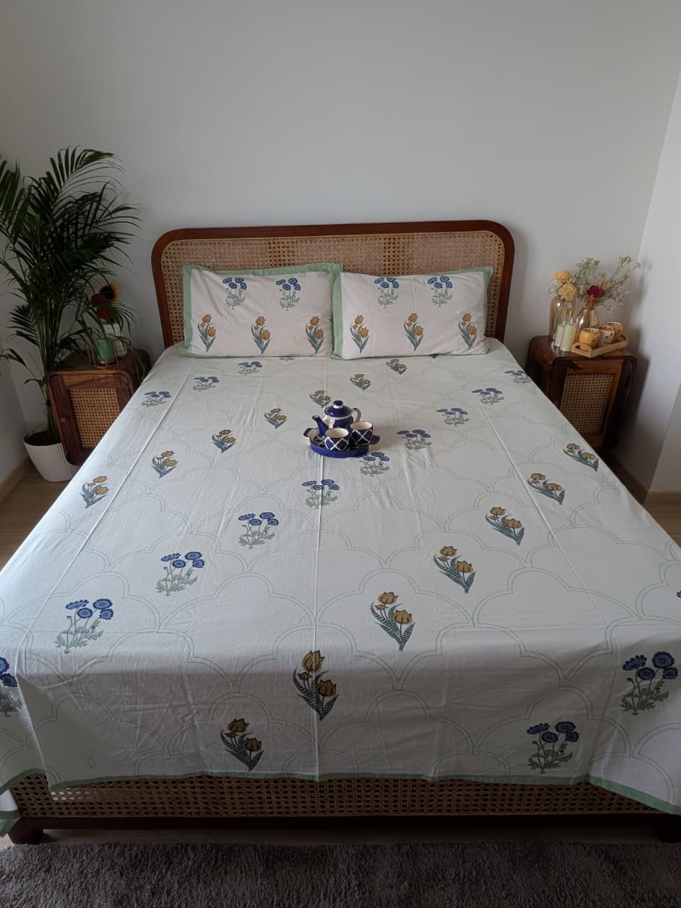 Pushpanjali - The Offering Bedsheet | Everyday Cotton | Green