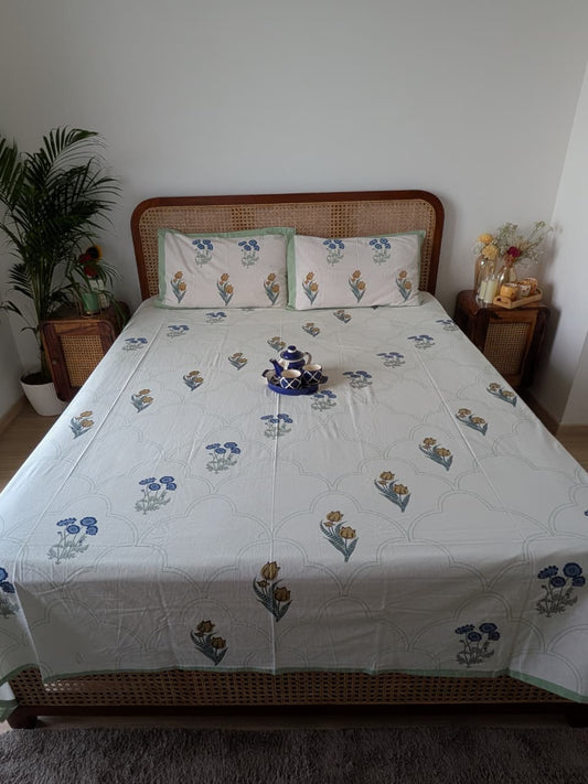 Pushpanjali - The Offering Bedsheet | Everyday Cotton | Green