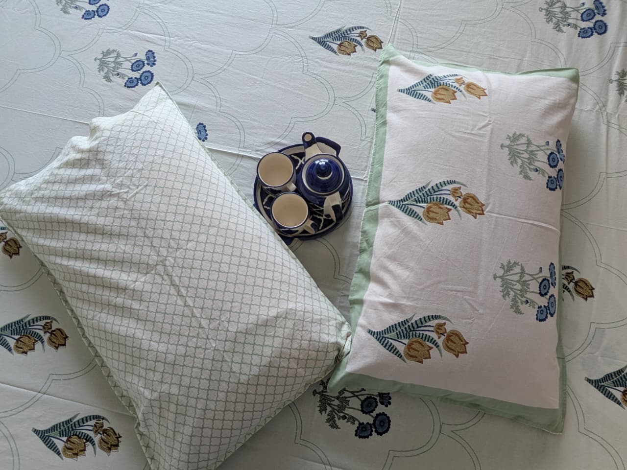 Pushpanjali - The Offering Bedsheet | Everyday Cotton | Green