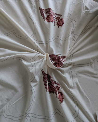 Pushpanjali grey floral pure cotton bedsheet – fabric close-up