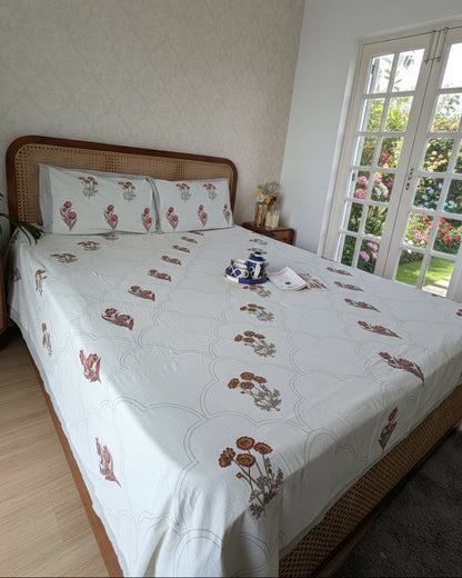 Pushpanjali grey floral pure cotton bedsheet – right-side view