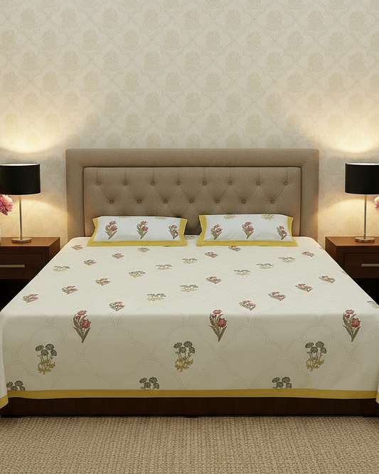 Pushpanjali - Everyday Cotton Bedsheet | Yellow