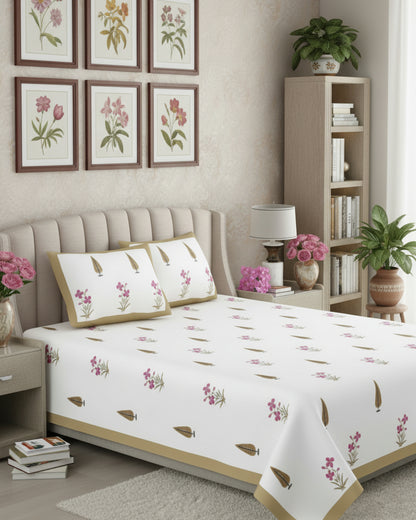 Pushpita brown floral pure cotton bedsheet – alternate view