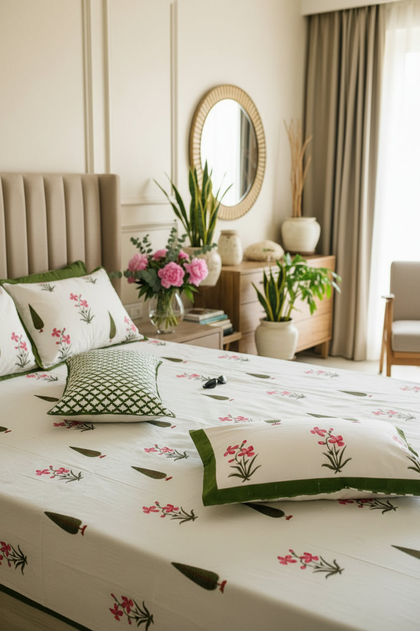 Pushpita Dohar Bedsheet Bedding Set | Green