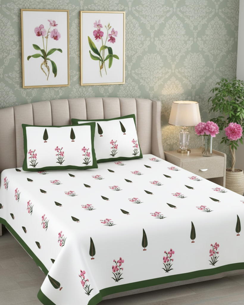 Pushpita - Everyday Cotton Bedsheet | Green