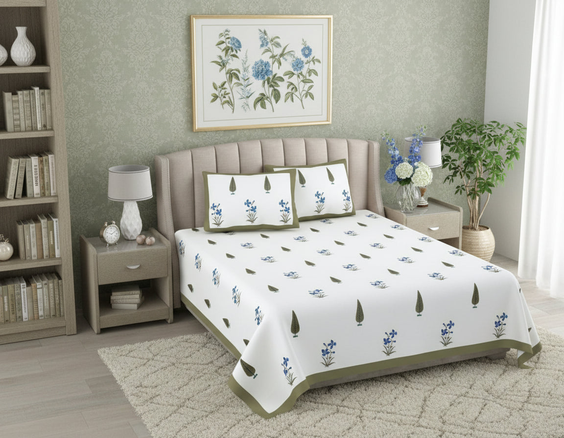 Bedspread with floral pattern on a bed in a bedroom setting