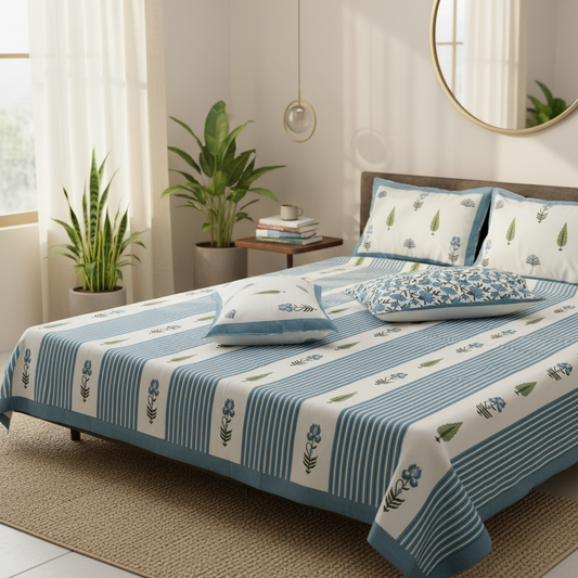 Rekha - The Stripe Bedsheet | Everyday Cotton | Blue