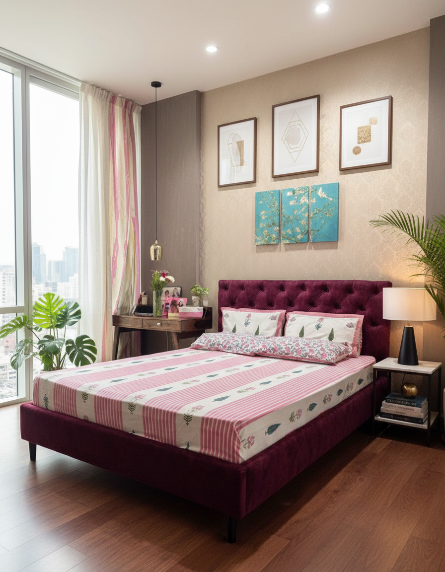 Rekha - The Stripe Bedsheet | Everyday Cotton | Pink